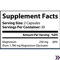 supplement facts Magnesium Glycinate capsules Fast Absorbing Calming Effect