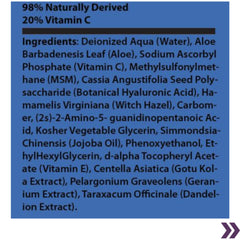 Close-up of VAST Vitamins Vitamin C Serum ingredients label listing natural components and 20% Vitamin C.