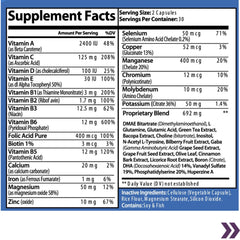 Nutritional label listing vitamins and proprietary blend in Neuro Plus brain and focus formula capsules.