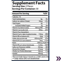 Supplement facts label for VAST Vitamins Hair Grow Gummies with vitamin content and daily values.