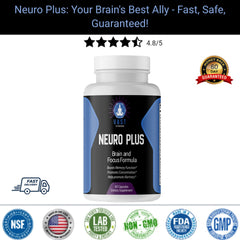 VAST Vitamins Neuro Plus with brain and focus formula, rated 4.8/5 stars, with a 60-day guarantee.