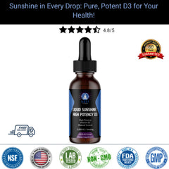 Highly-rated VAST Vitamins Liquid Sunshine High Potency D3 dropper bottle with customer rating and certifications like lab-tested and non-GMO.