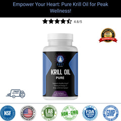  Krill Oil supplement bottle with high ratings, supporting heart health and anti-aging