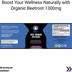supplement label for Vast Organic Beetroot