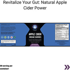 Informative display of apple cider vinegar gummy bottle with nutritional facts and recommended usage directions.