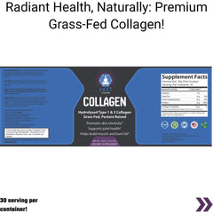 Nutritional information and suggested use for VAST Vitamins Collagen, a dietary supplement with hydrolyzed type 1 & 3 collagen, 35 servings per container.