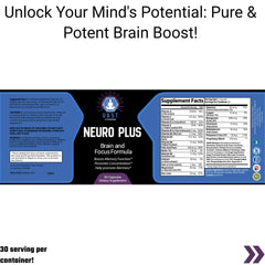  VAST Vitamins Neuro Plus detailing serving suggestions and supplement facts for cognitive support.