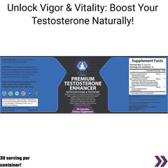 Detailed product information for VAST Vitamins Premium Testosterone Enhancer, including supplement facts and suggested use.