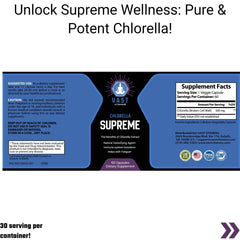  Chlorella Supreme highlighting its pure and potent ingredients for wellness.