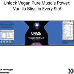Vanilla Vegan Protein powder with detailed serving suggestions.