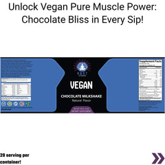 vegan protein powder highlighting 28 servings and natural ingredients.