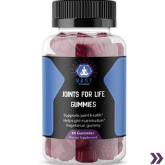 Close-up of Joint Care Gummies bottle, vegetarian formula supporting joint health and comfort.