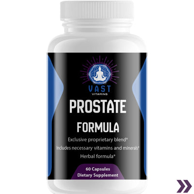 Close-up image of Prostate Formula bottle listing key ingredients for prostate and urinary health