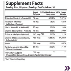 supplement facts for Total B Wellness Formula Cell Health Support