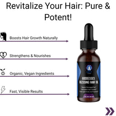 Goddesses Blessing Hair Oil with key benefits like natural hair growth boost and organic ingredients.