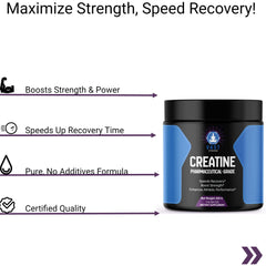 VAST Creatine, emphasizing strength, power, and certified quality, with no additives.