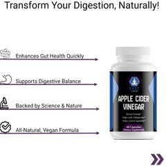 VAST Vitamins Apple Cider Vinegar showcasing the product's benefits for digestion and gut health.