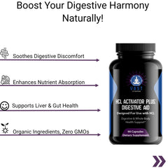 HCL Activator Plus emphasizing organic ingredients for digestive harmony.