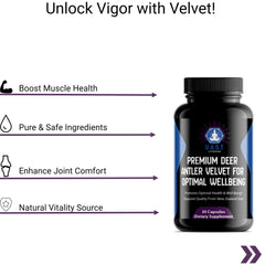  Premium Deer Antler Velvet capsules emphasizing muscle health and joint comfort