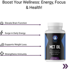 MCT Oil emphasizing health benefits including brain function, energy, and immunity