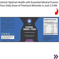 Essential Mineral Fusion emphasizing daily premium minerals intake in 2.5 mL serving.